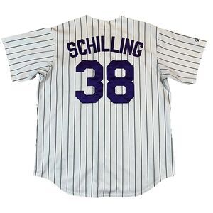 Vintage Curt Schilling Diamondbacks Pinstripe Jersey Large MLB USA Made Majestic